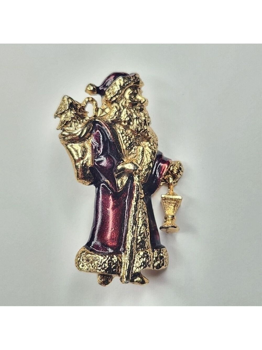Vintage Signed USA Santa Gold Tone Christmas Articulated Enamel Brooch - Picture 7 of 9